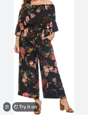 Love Welove Fashion Women's Plus Size Floral Jumpsuit Size 2XL